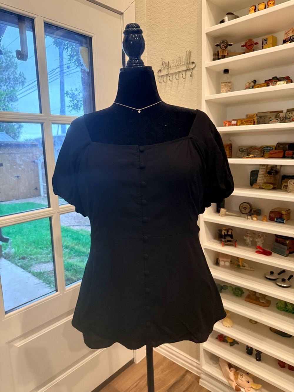 Torrid Black Short-Sleeve Square Neck Empire Waist Blouse